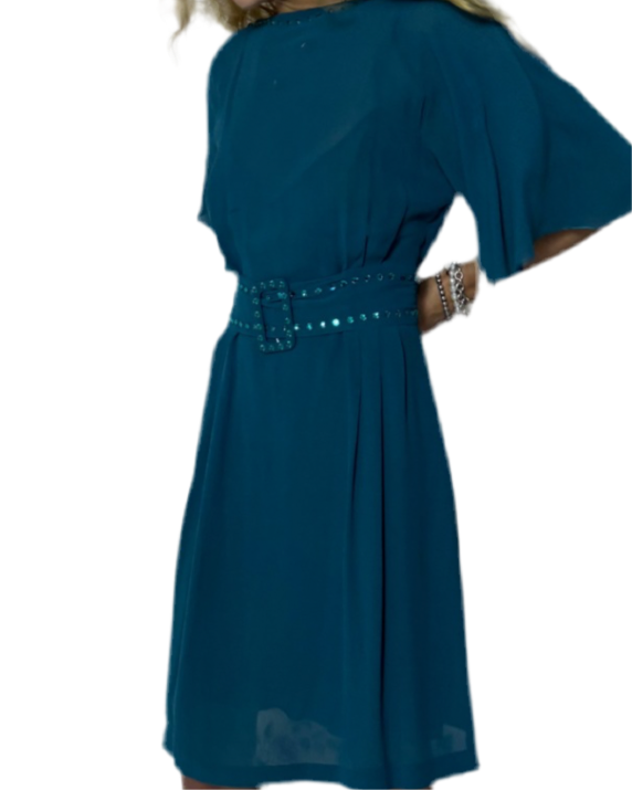 SIZE 8- EMERALD DESIGNER RHINESTONE DRESS