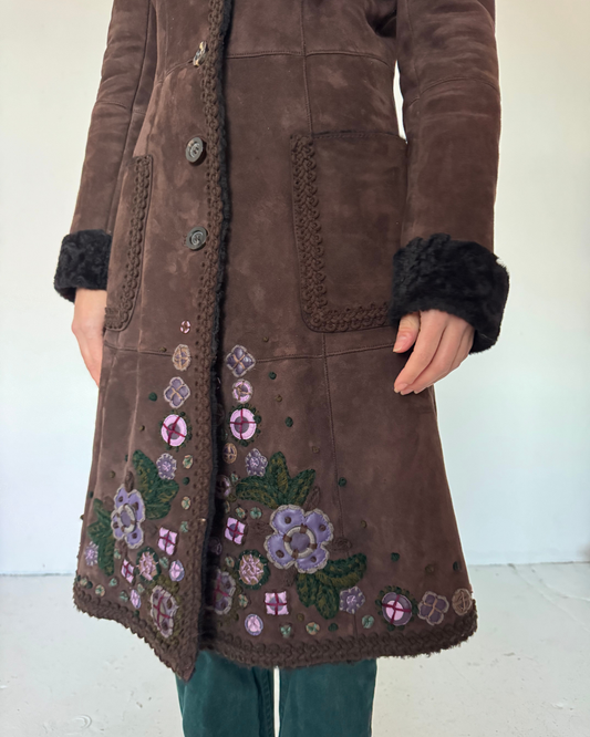 Small- MOSCHINO vintage suede penny lane coat