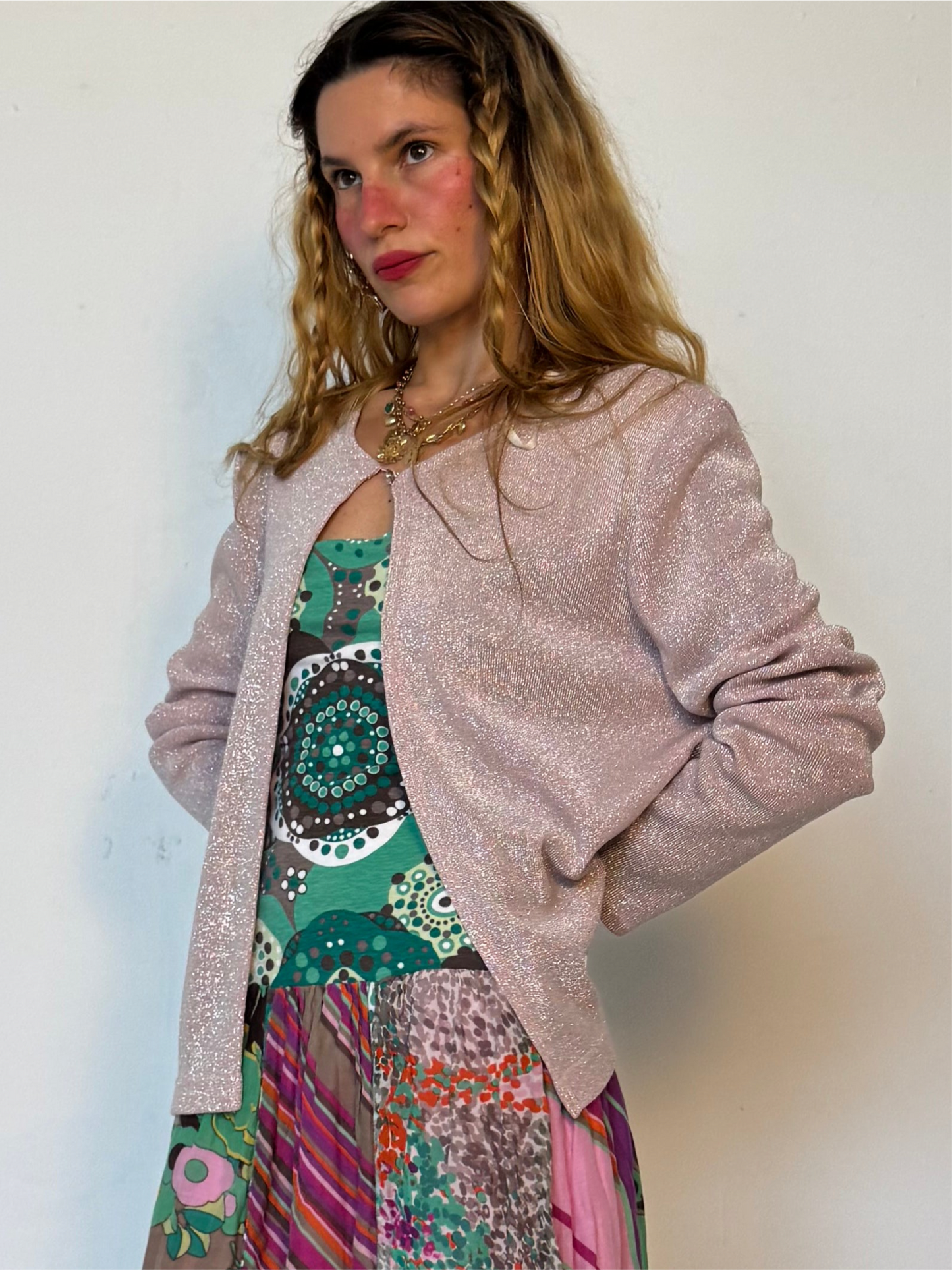 XL- PINK GLITTER CARDI