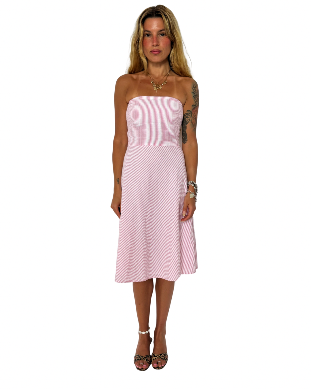 XS/S- Pink seersucker tube dress