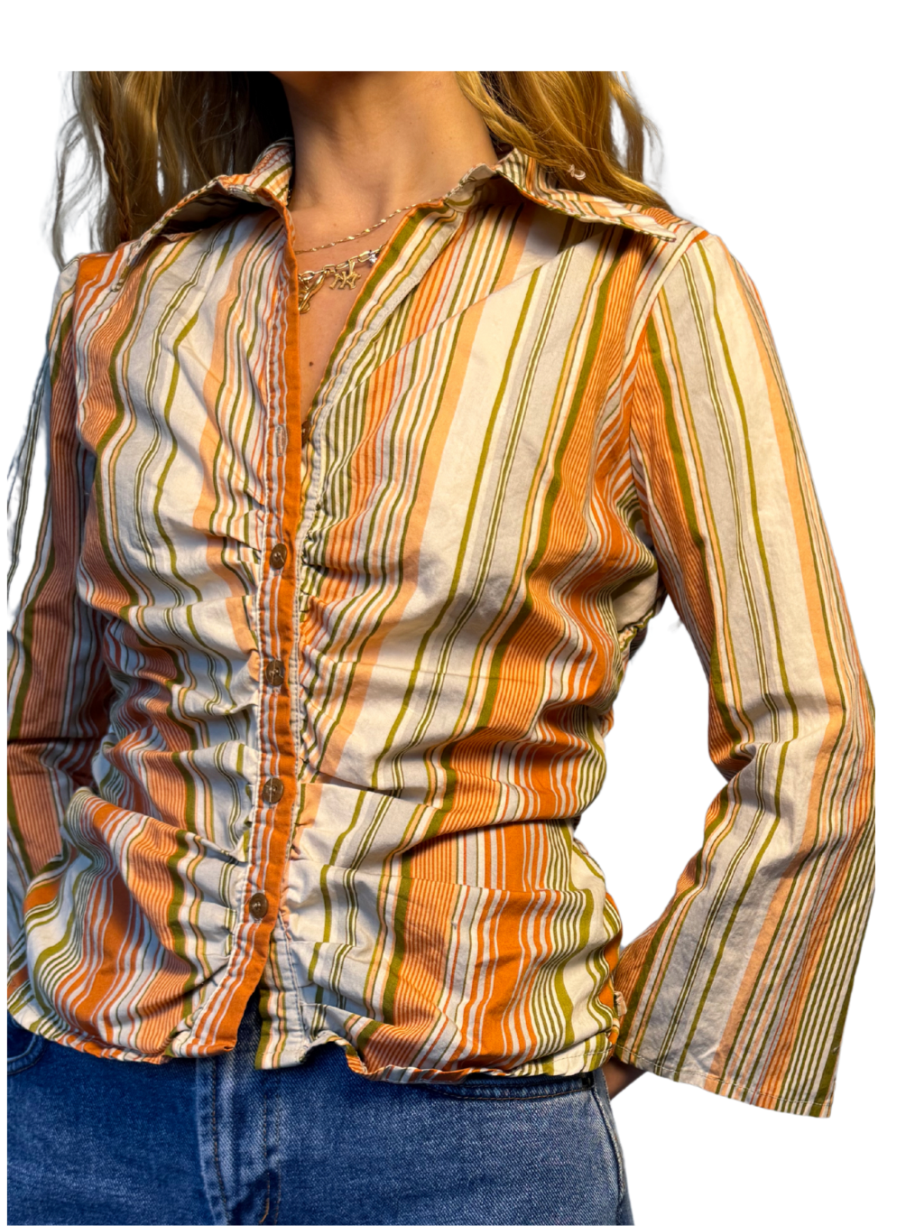 Stripe rouched button down