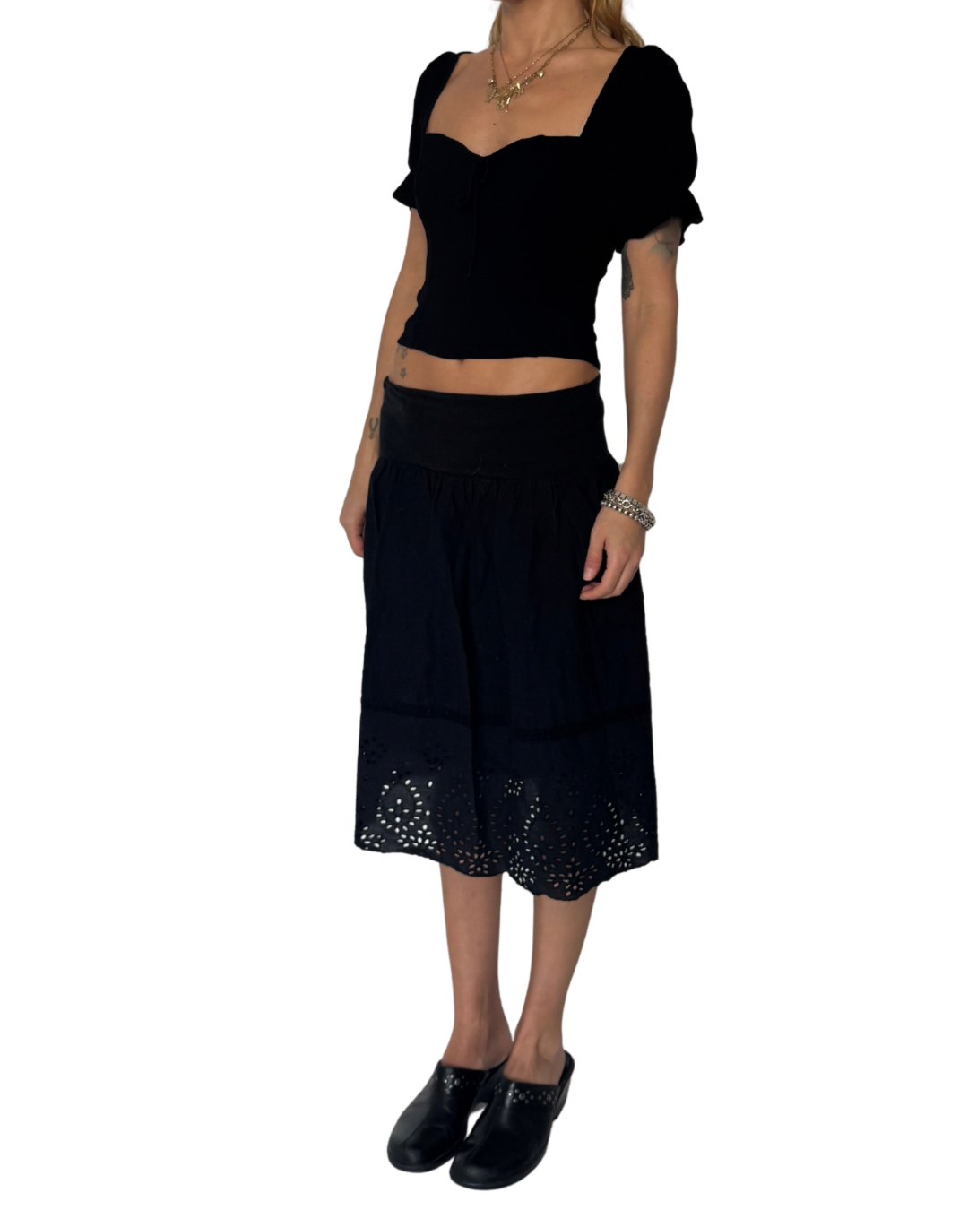Vintage black eyelet skirt