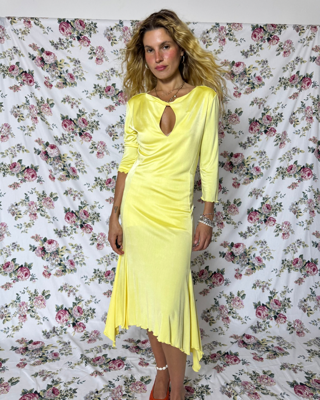 4-6 : WITH TAGS !!! VINTAGE DESIGNER LEMON YELLOW DRESS