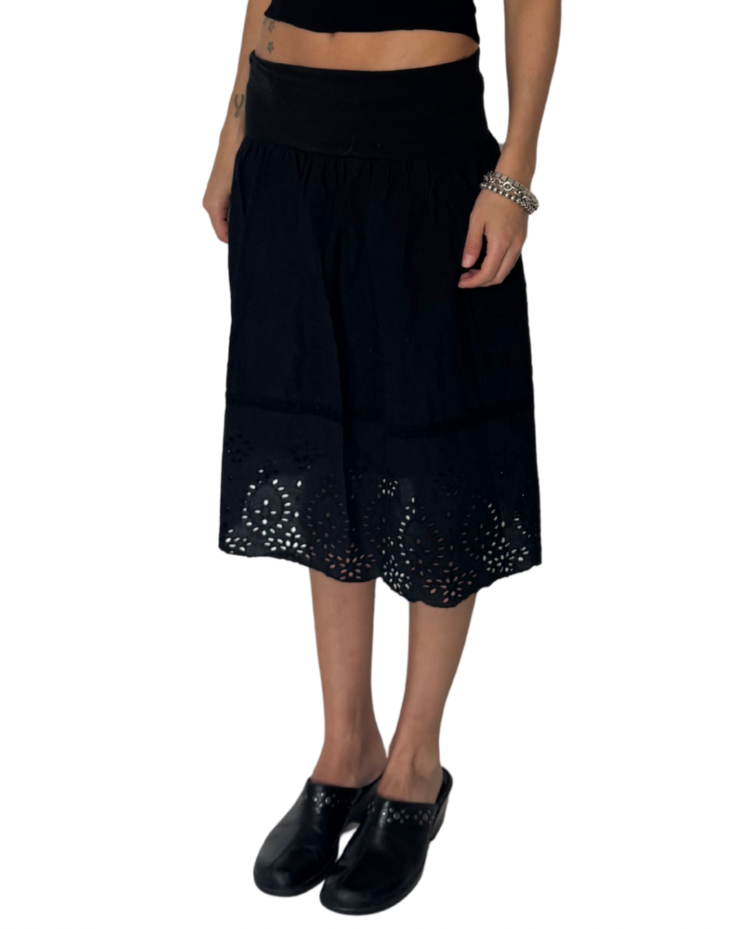 Vintage black eyelet skirt