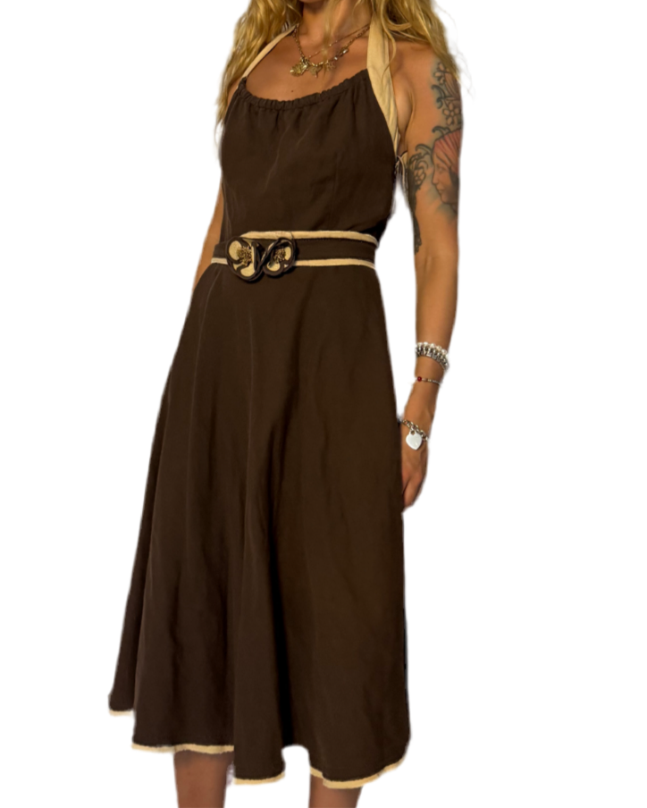 MEDIUM- DESIGNER- COTTON/LINEN HALTER DRESS