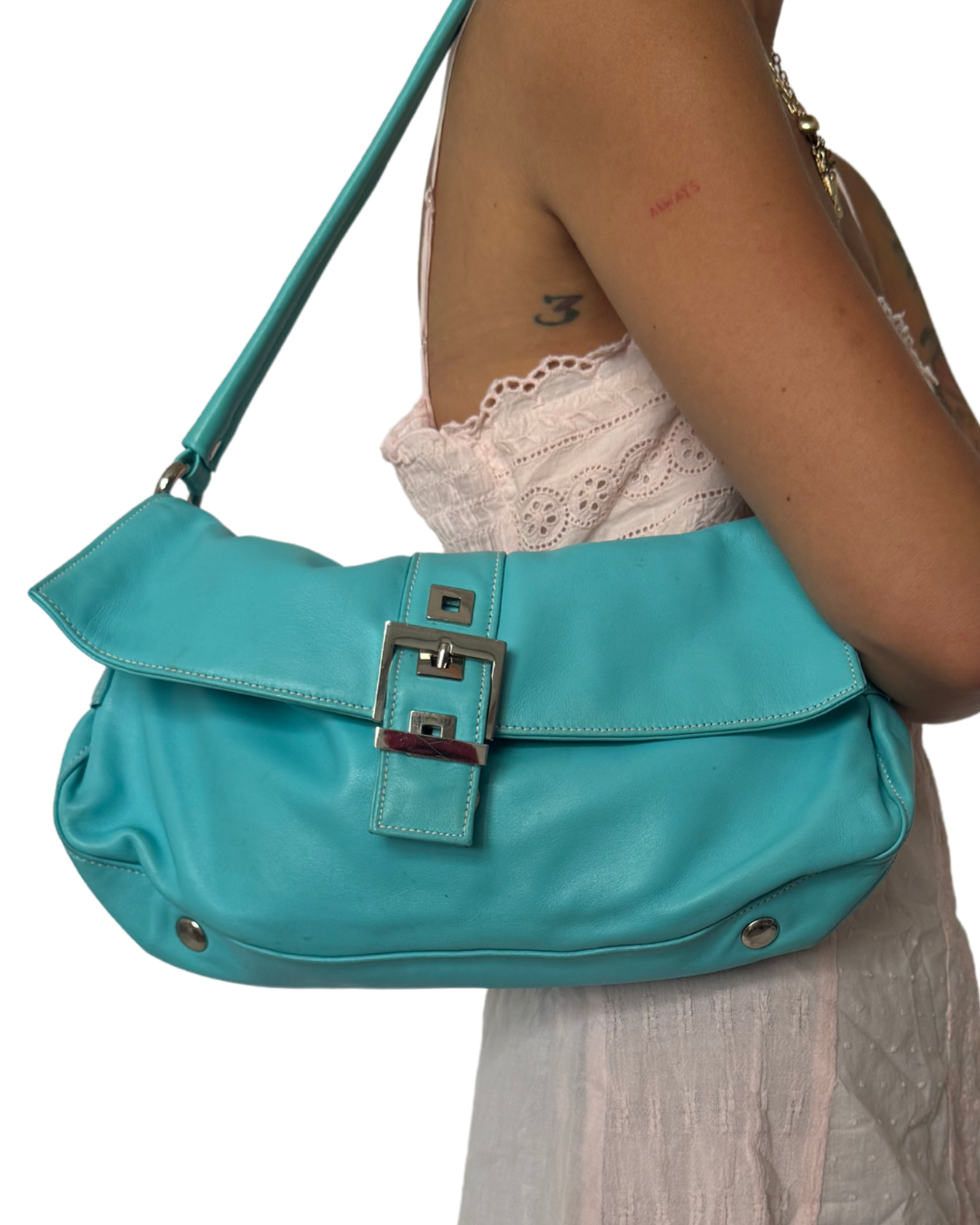 Y2K blue leather bag
