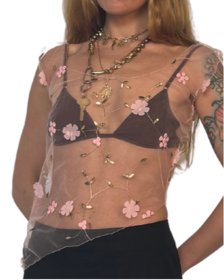 XS-S : SHEER FLOWER TOP