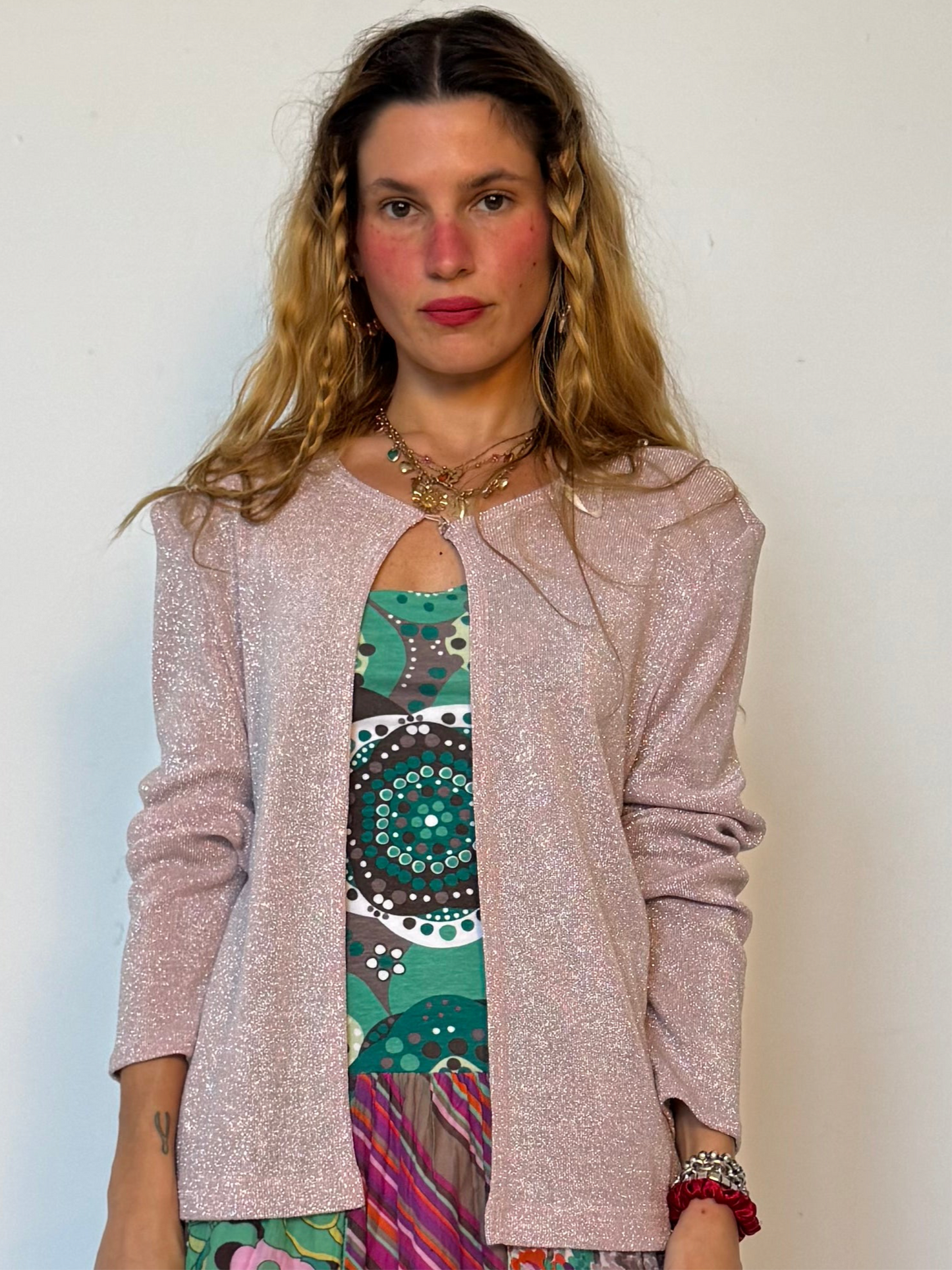 XL- PINK GLITTER CARDI