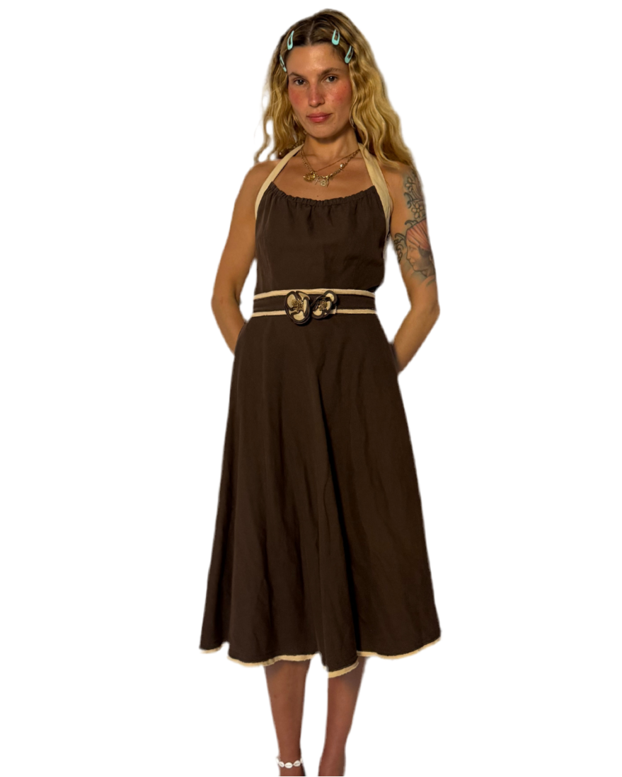 MEDIUM- DESIGNER- COTTON/LINEN HALTER DRESS