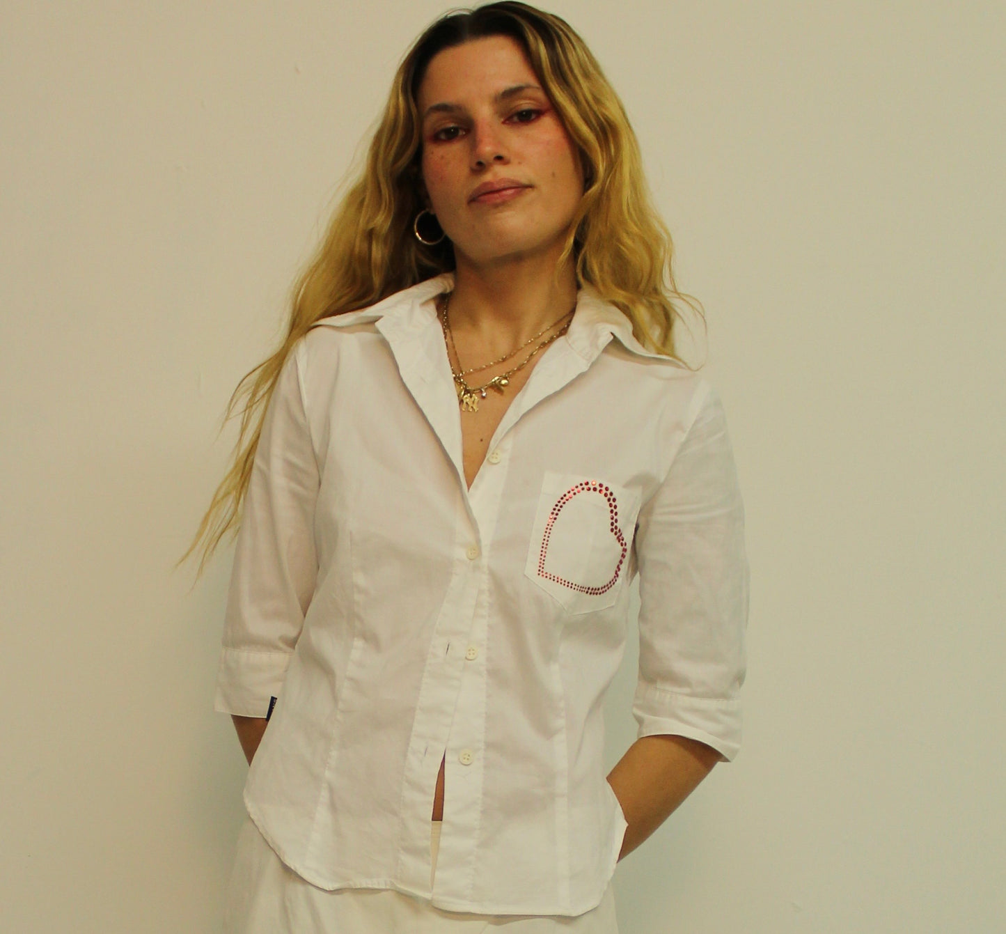 Designer-rhinestone heart button down