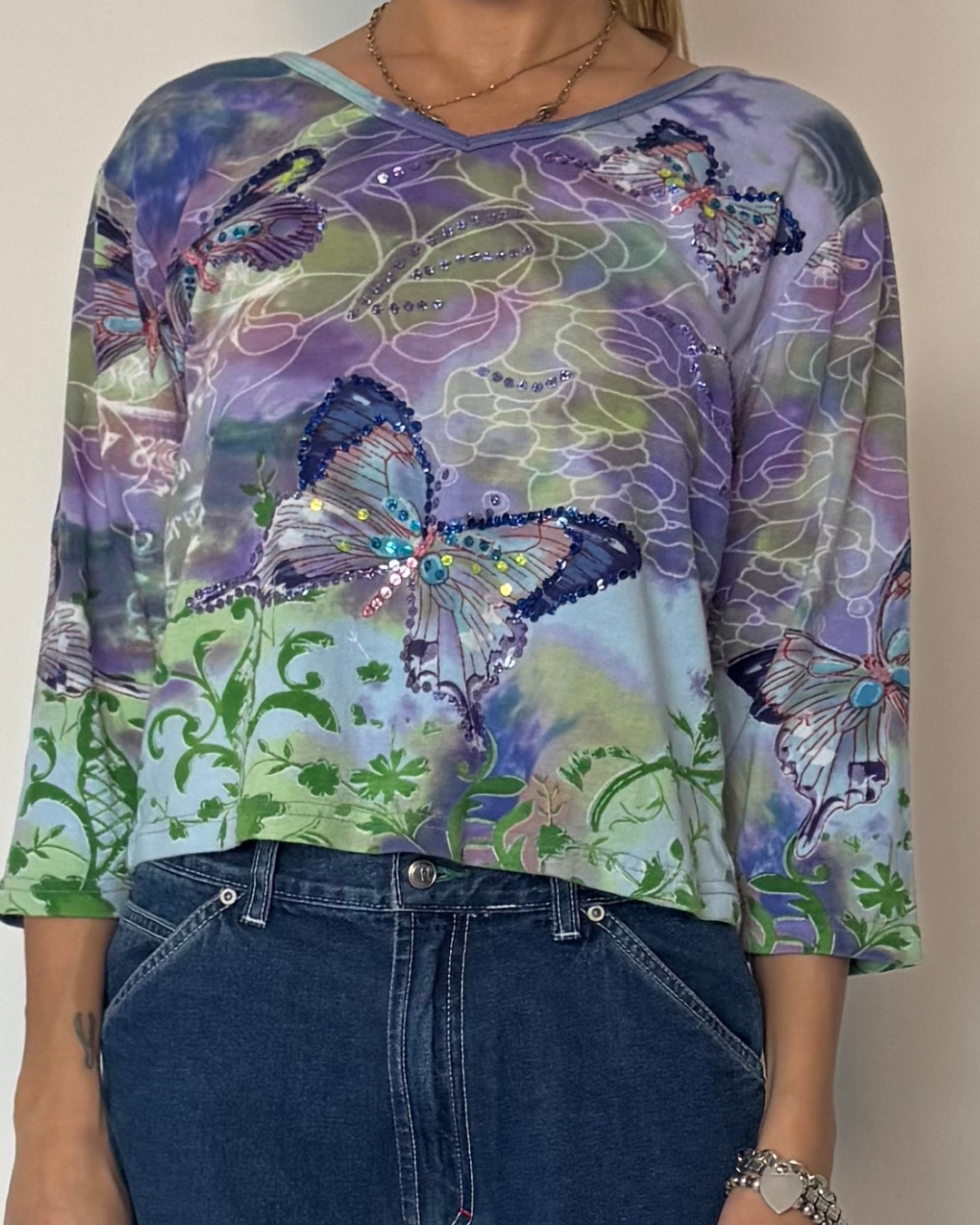 Vintage sequin butterfly long sleeve