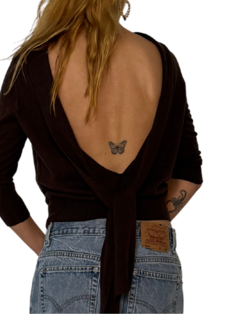 XS BROWN OPEN BACK SWEATER