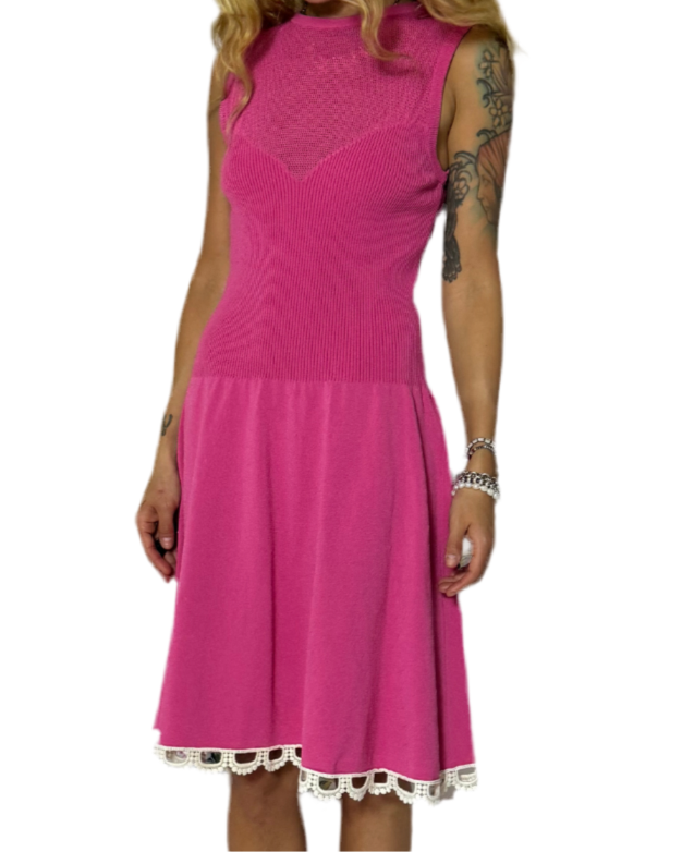 SIZE MEDIUM- DESIGNER - PINK KNIT DRESS