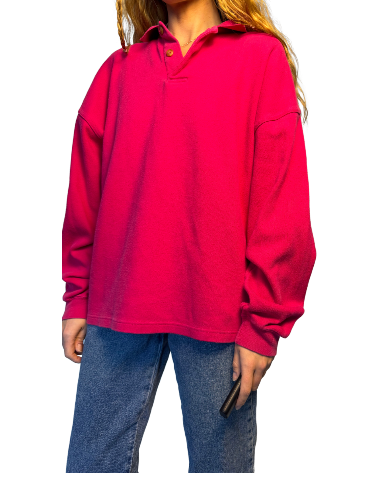 Pink 2 button collar long sleeve