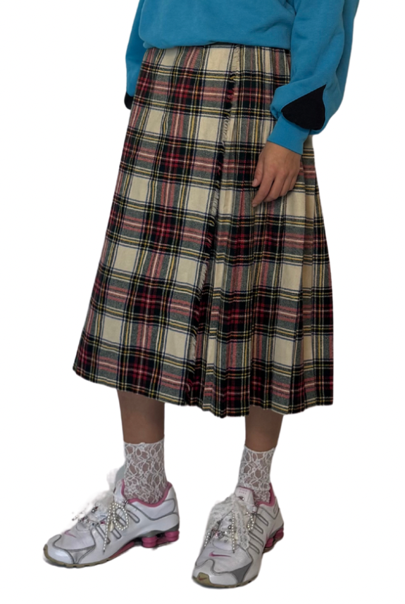 Pleated buckle tartan skirt