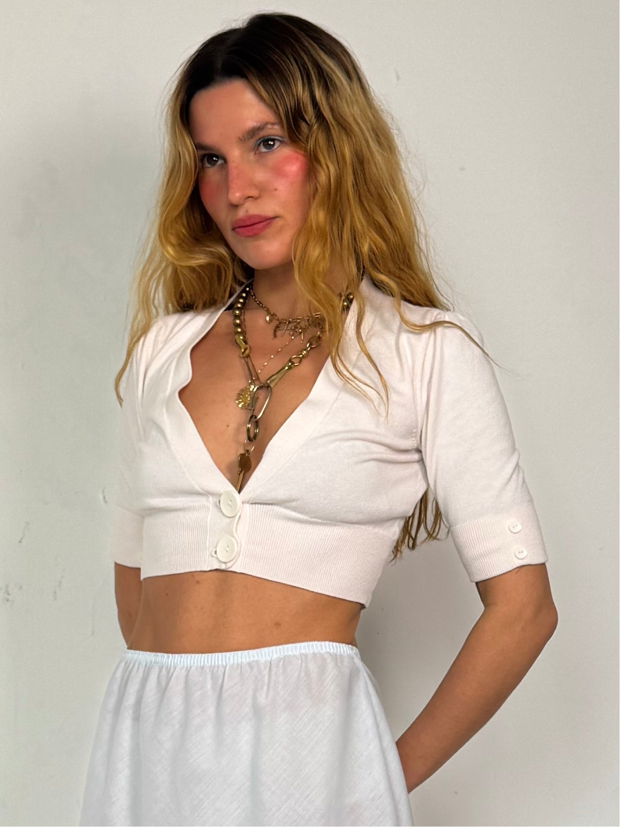 XS-SMALL- WHITE CROP SHRUG