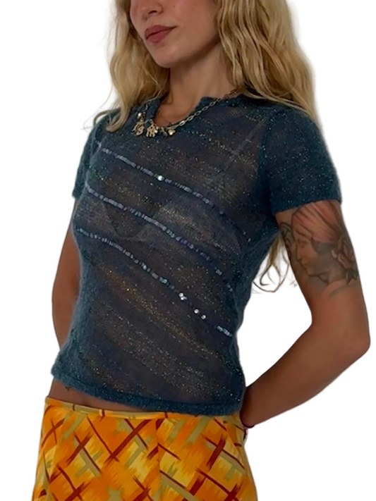 small- sheer sweater w/sequins