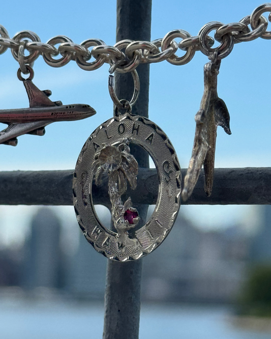 ALOHA- VINTAGE STERLING CHARM NECKLACE- READY 2 SHIP