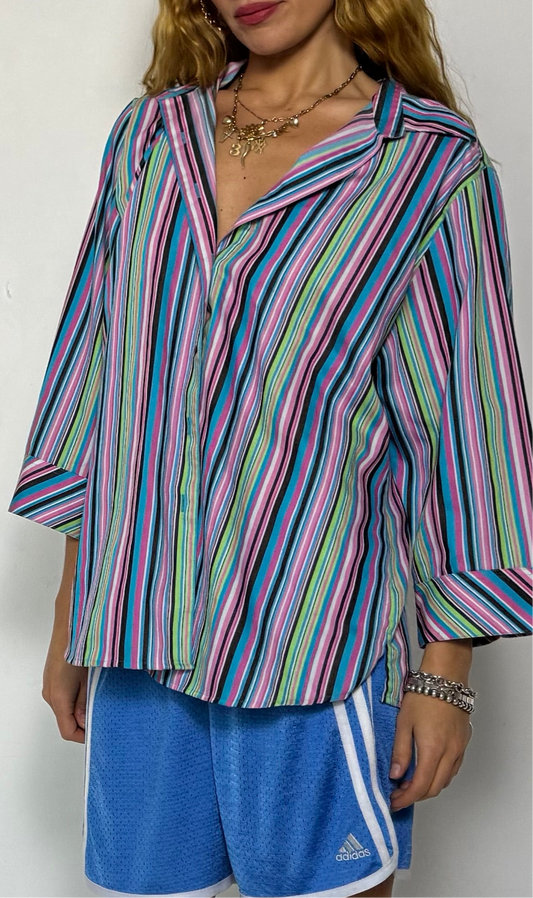 LARGE- COLORFUL STRIPE BUTTON DOWN