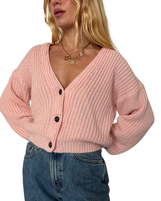 medium - pink shoulder pad cardi