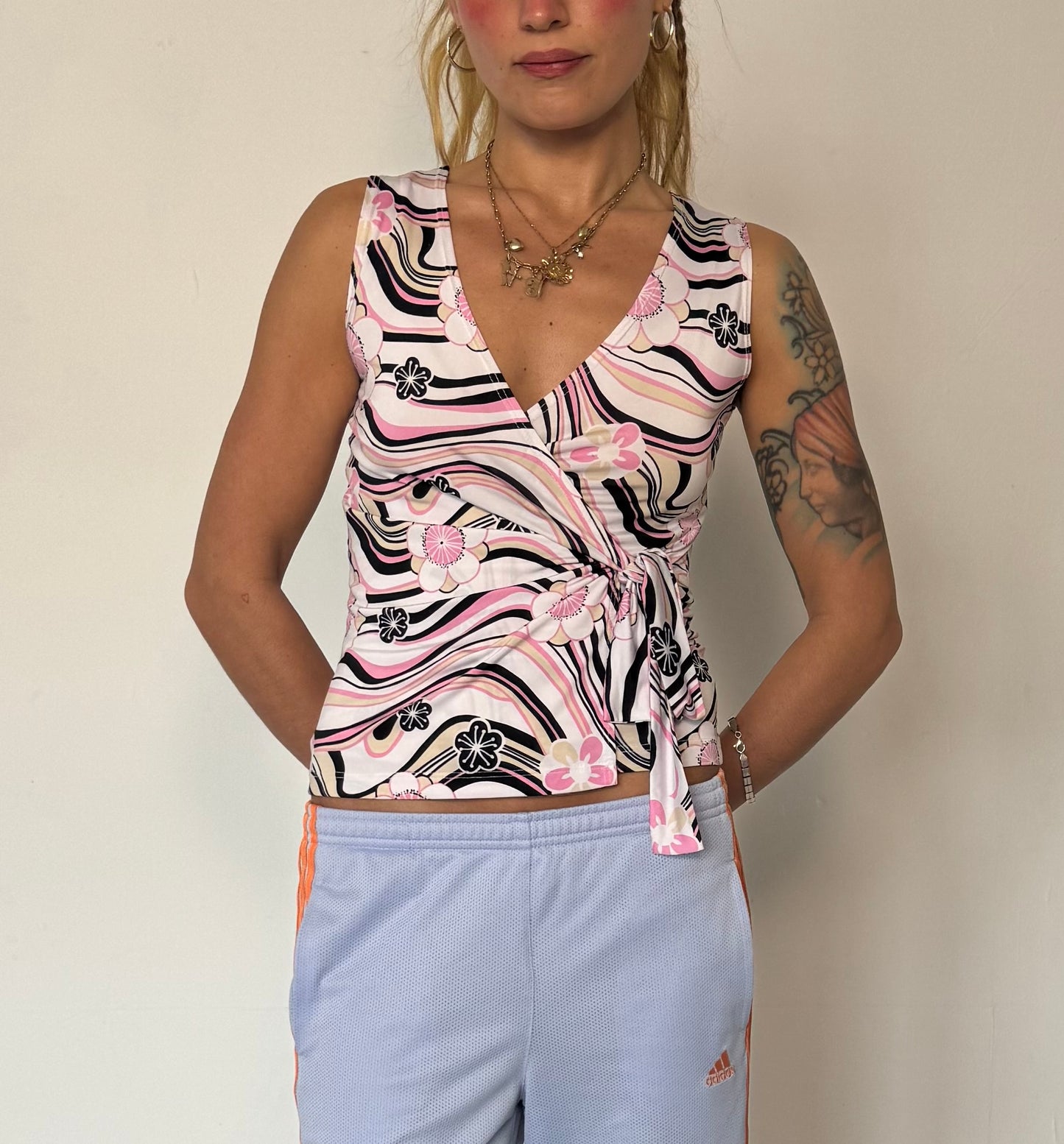 Pink and black flower wrap tank