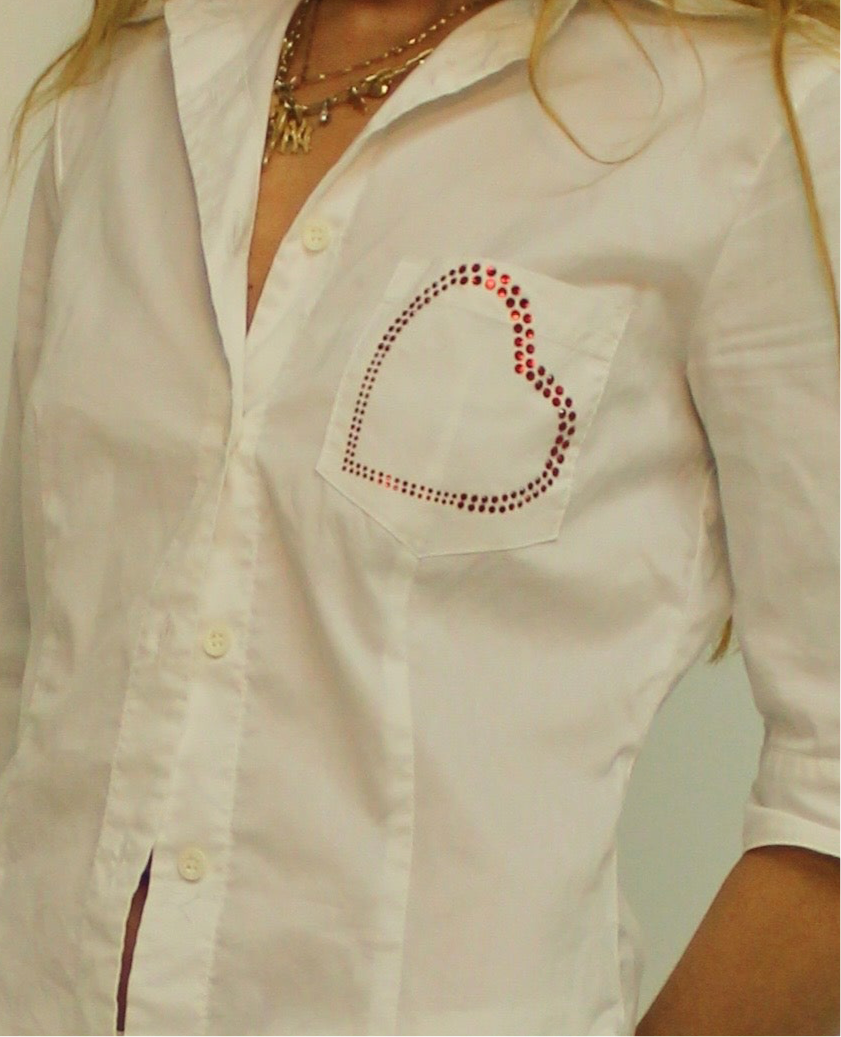 Designer-rhinestone heart button down