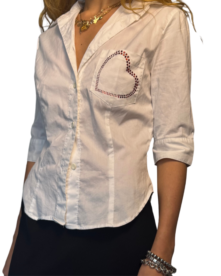 Designer-rhinestone heart button down