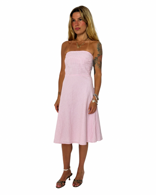 XS/S- Pink seersucker tube dress