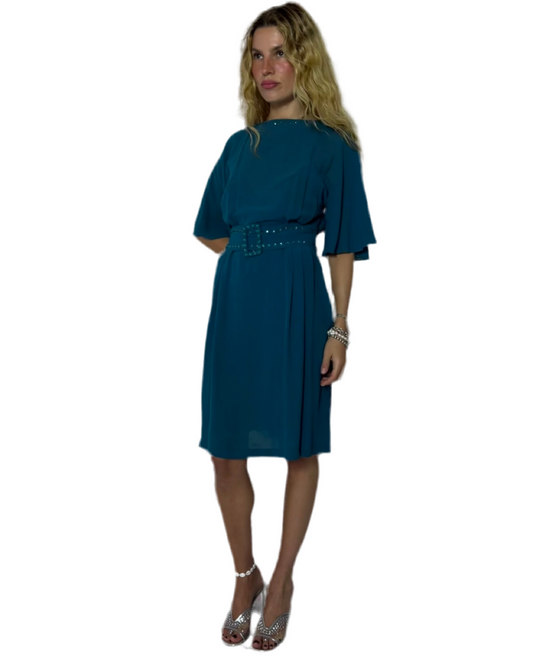 SIZE 8- EMERALD DESIGNER RHINESTONE DRESS