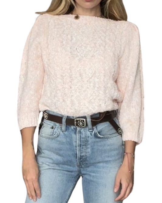 L, pink shoulder pad sweater