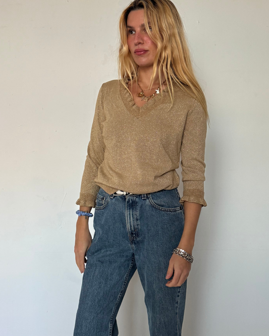 small- Gold ruffle sparkly top