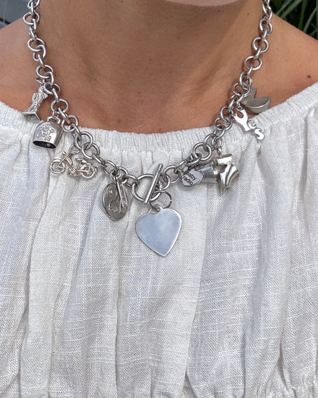 SAY YES- VINTAGE STERLING CHARM NECKLACE