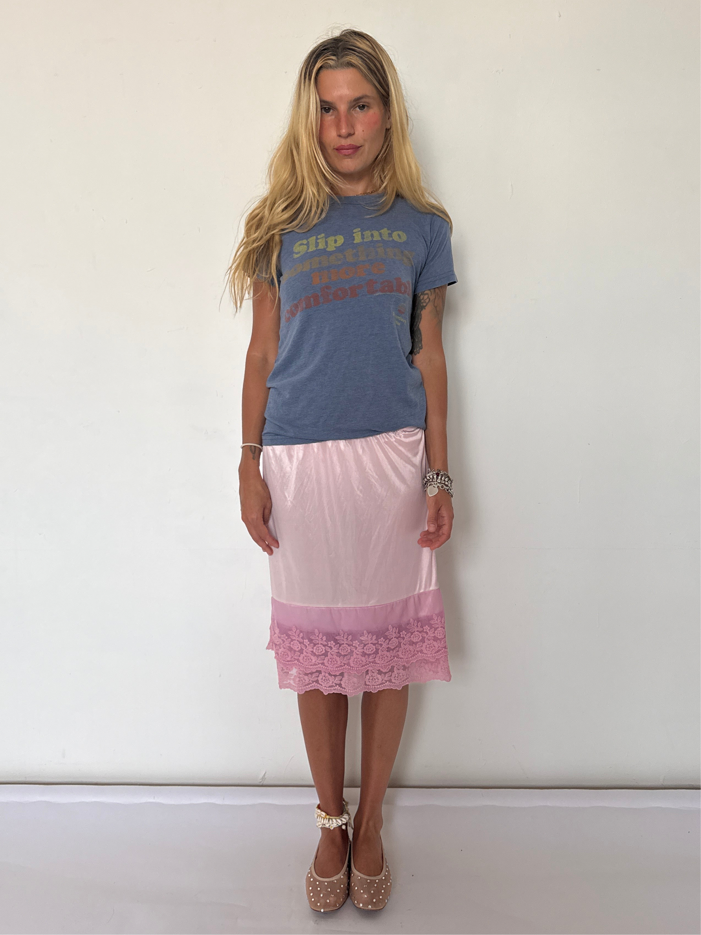 Small- lace panel hand dyed slip skirt