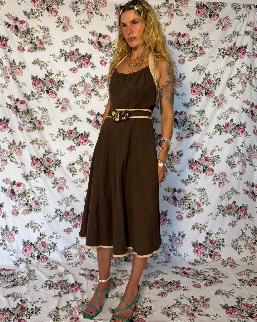 MEDIUM- DESIGNER- COTTON/LINEN HALTER DRESS