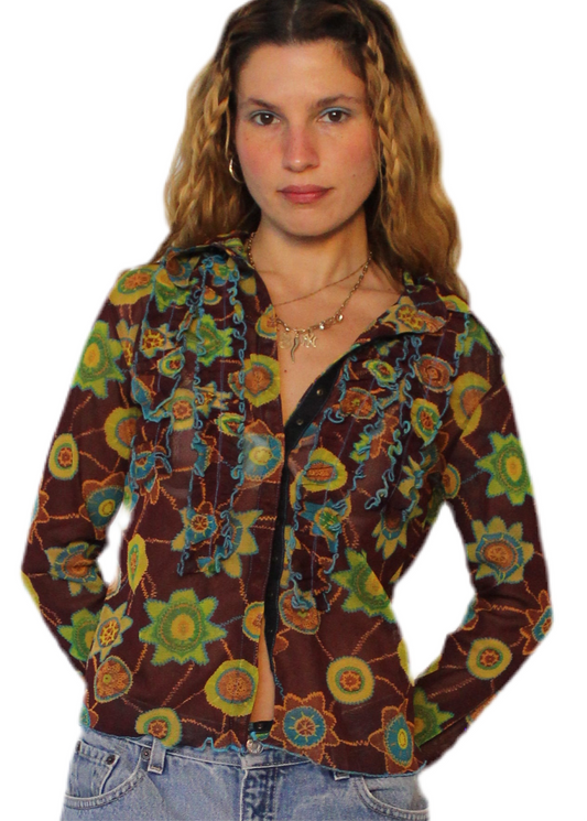 Sheer flower button down