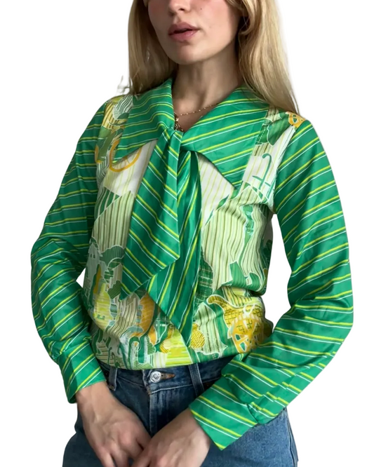 Large- 70’s deadstock long sleeve tie top