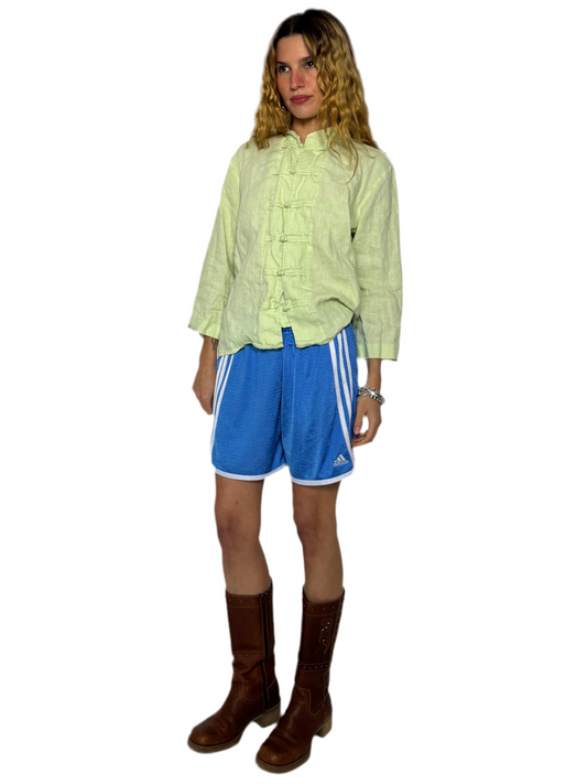 XL- green knot button linen top