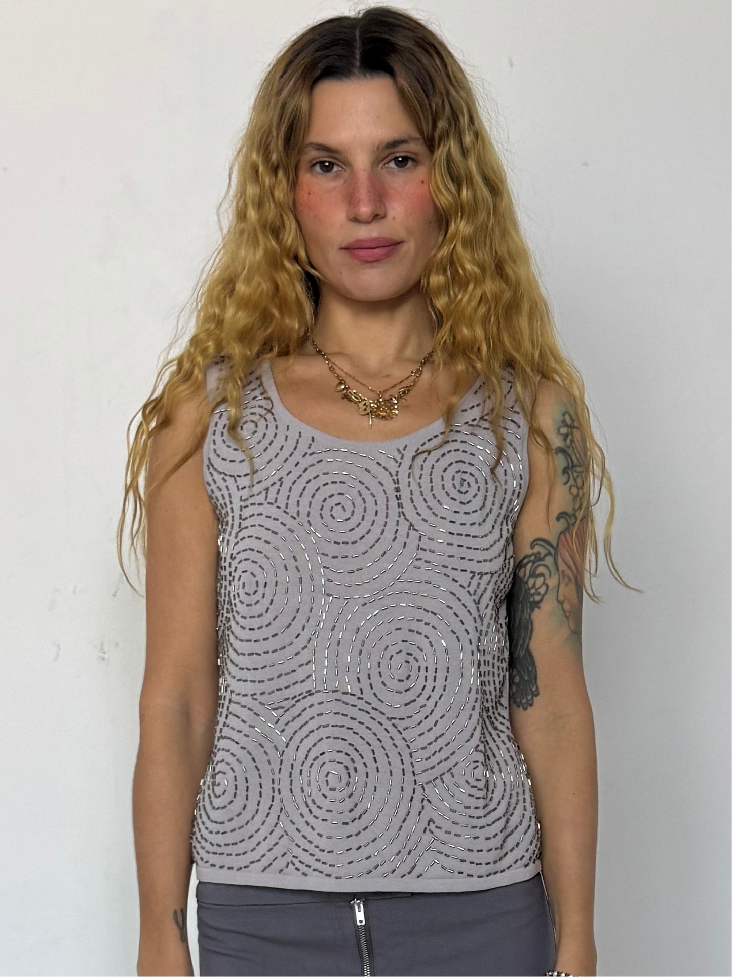 MEDIUM- GRAY BEADED TANK