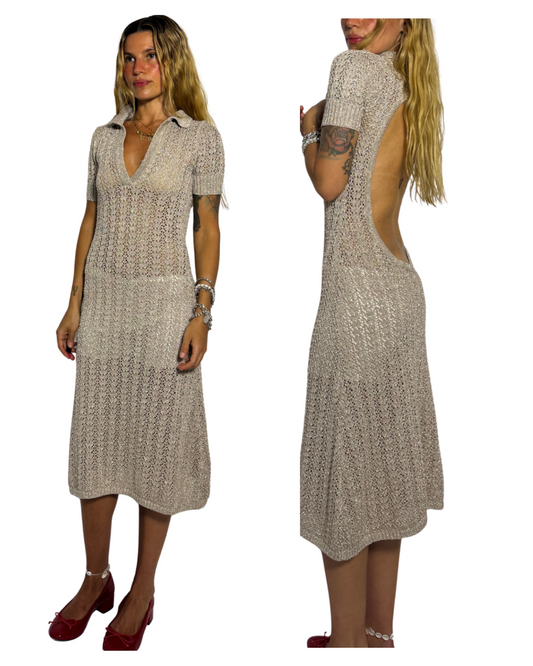 One Size- Open back shimmer knit dress
