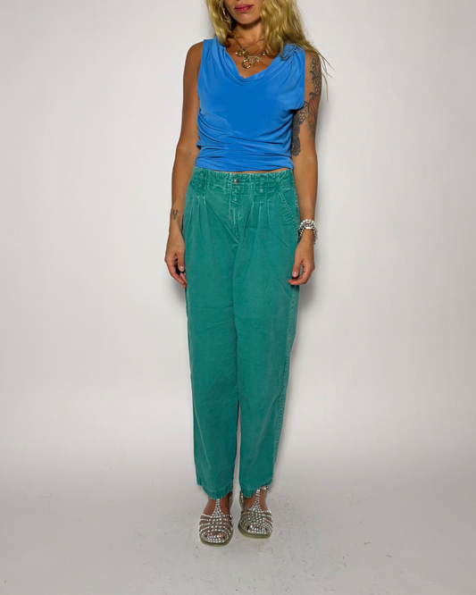 SMALL/4-6 : GREEN COTTON TROUSER