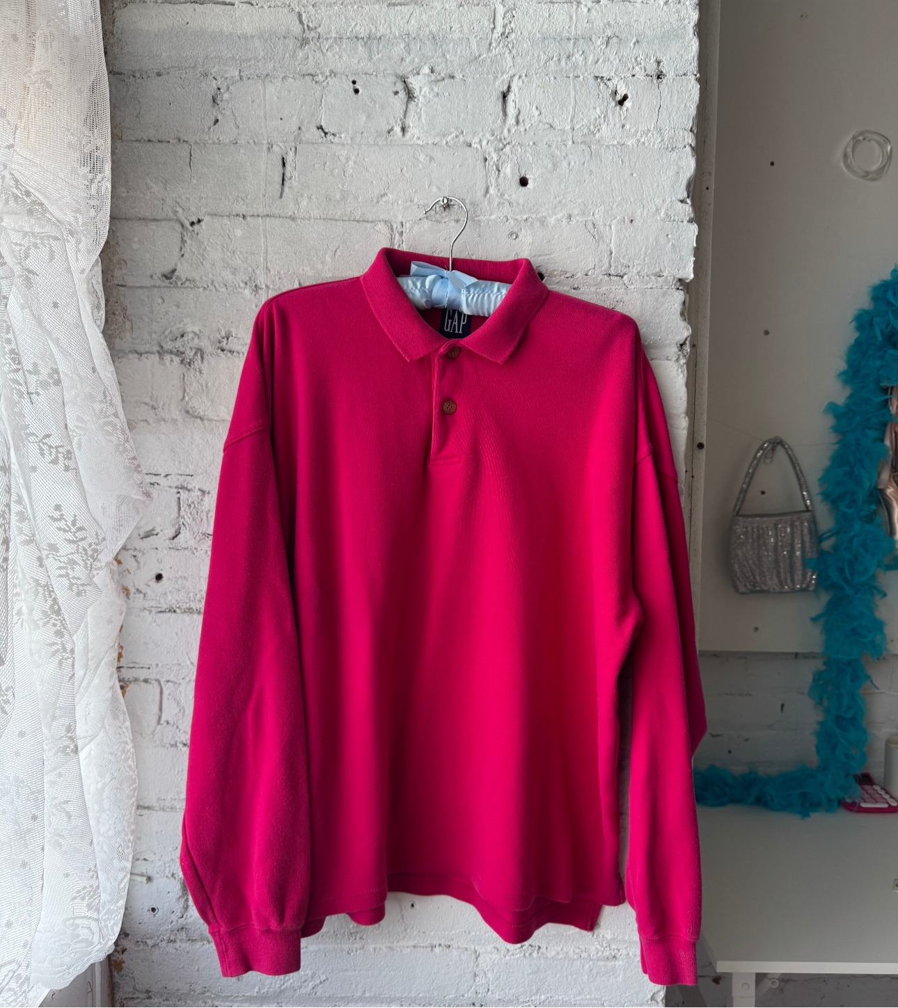 Pink 2 button collar long sleeve