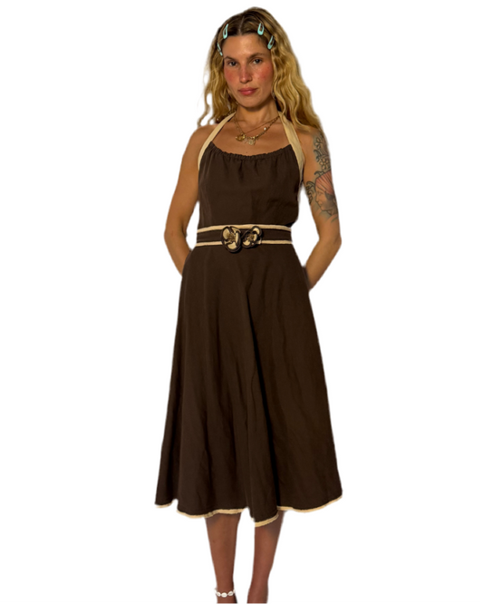 MEDIUM- DESIGNER- COTTON/LINEN HALTER DRESS