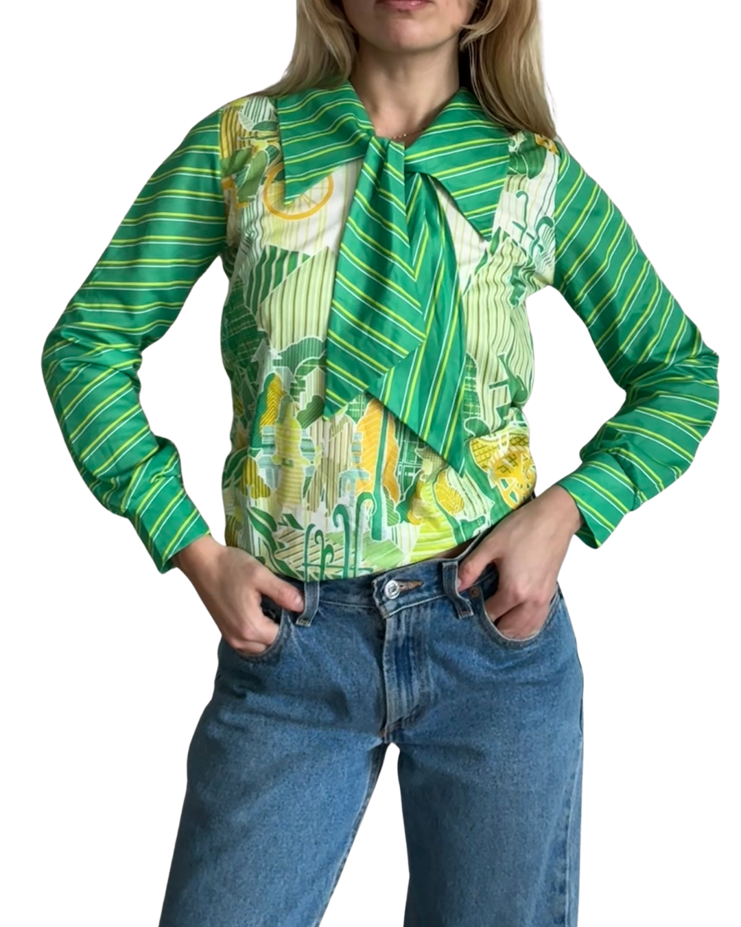 Large- 70’s deadstock long sleeve tie top