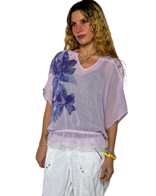 LARGE- VINTAGE SHEER RHINESTONE TOP