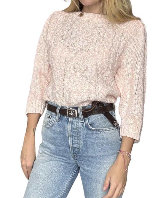 L, pink shoulder pad sweater