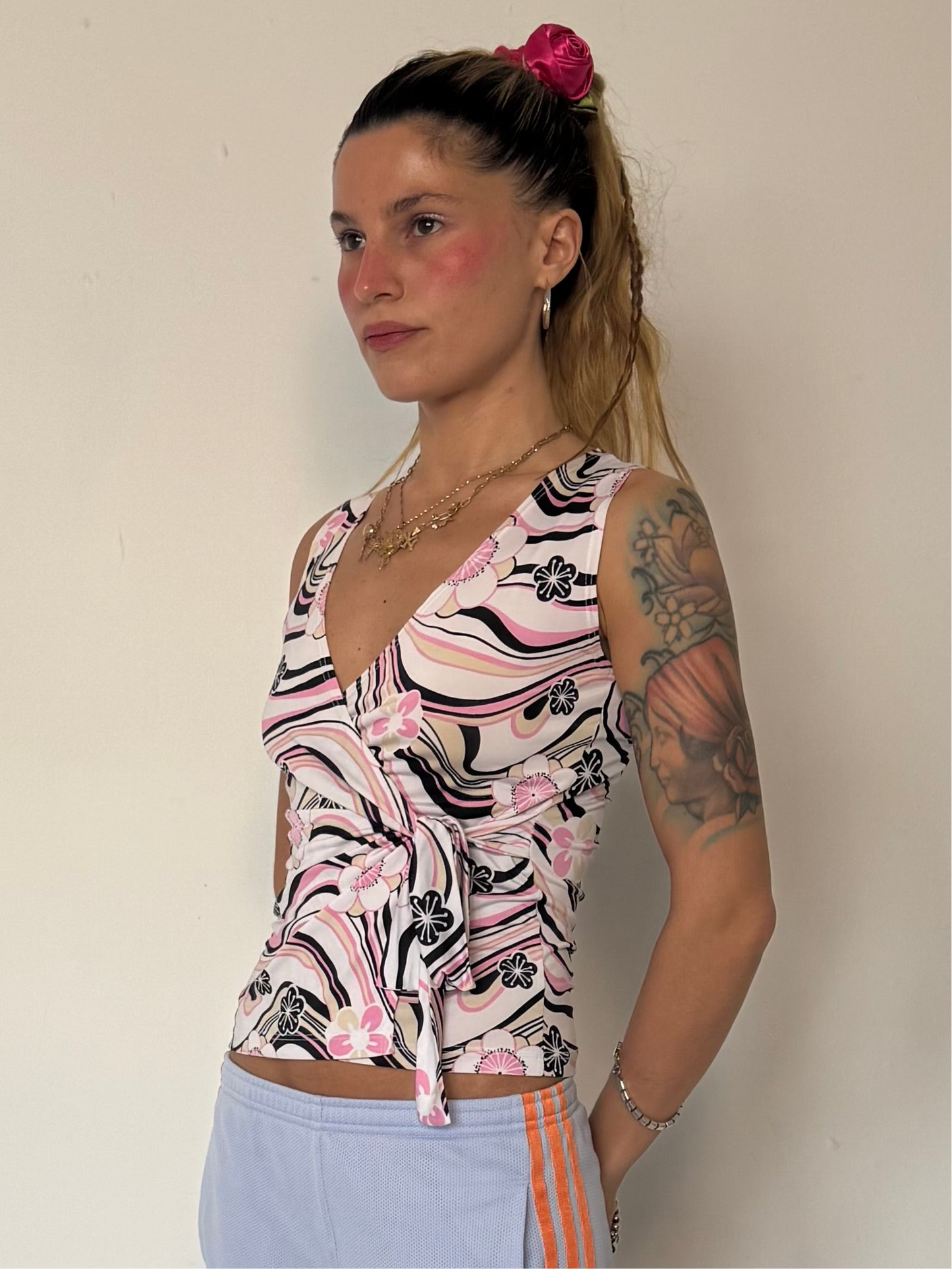 Pink and black flower wrap tank