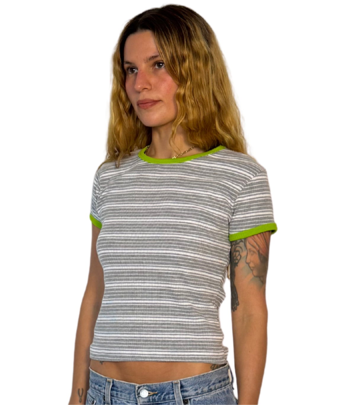 Vintage striped fitted ringer tee
