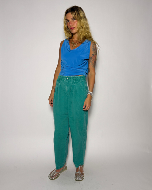 SMALL/4-6 : GREEN COTTON TROUSER