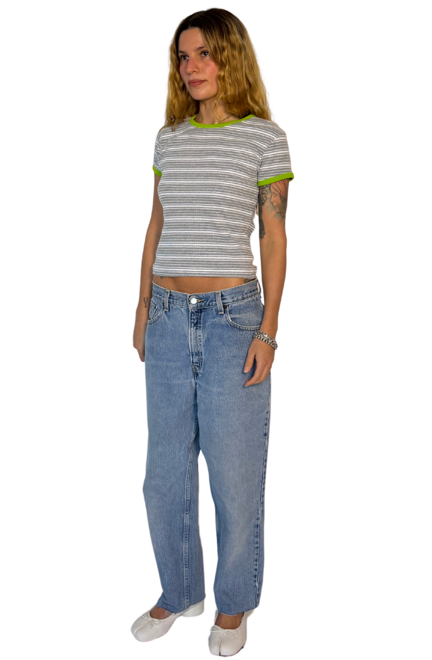 Vintage striped fitted ringer tee