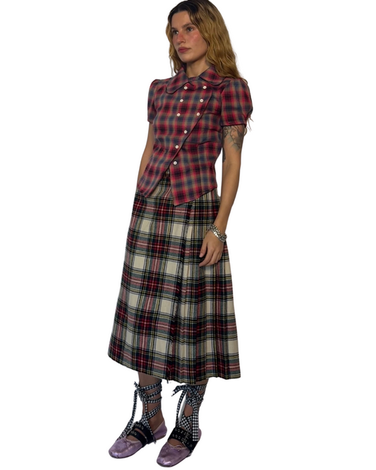 Pleated buckle tartan skirt